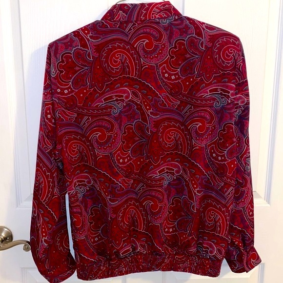 Alfred Dunner Vintage Paisley Smocked Waist Button Down Blouse w/ Shoulder Pads - Picture 2 of 11